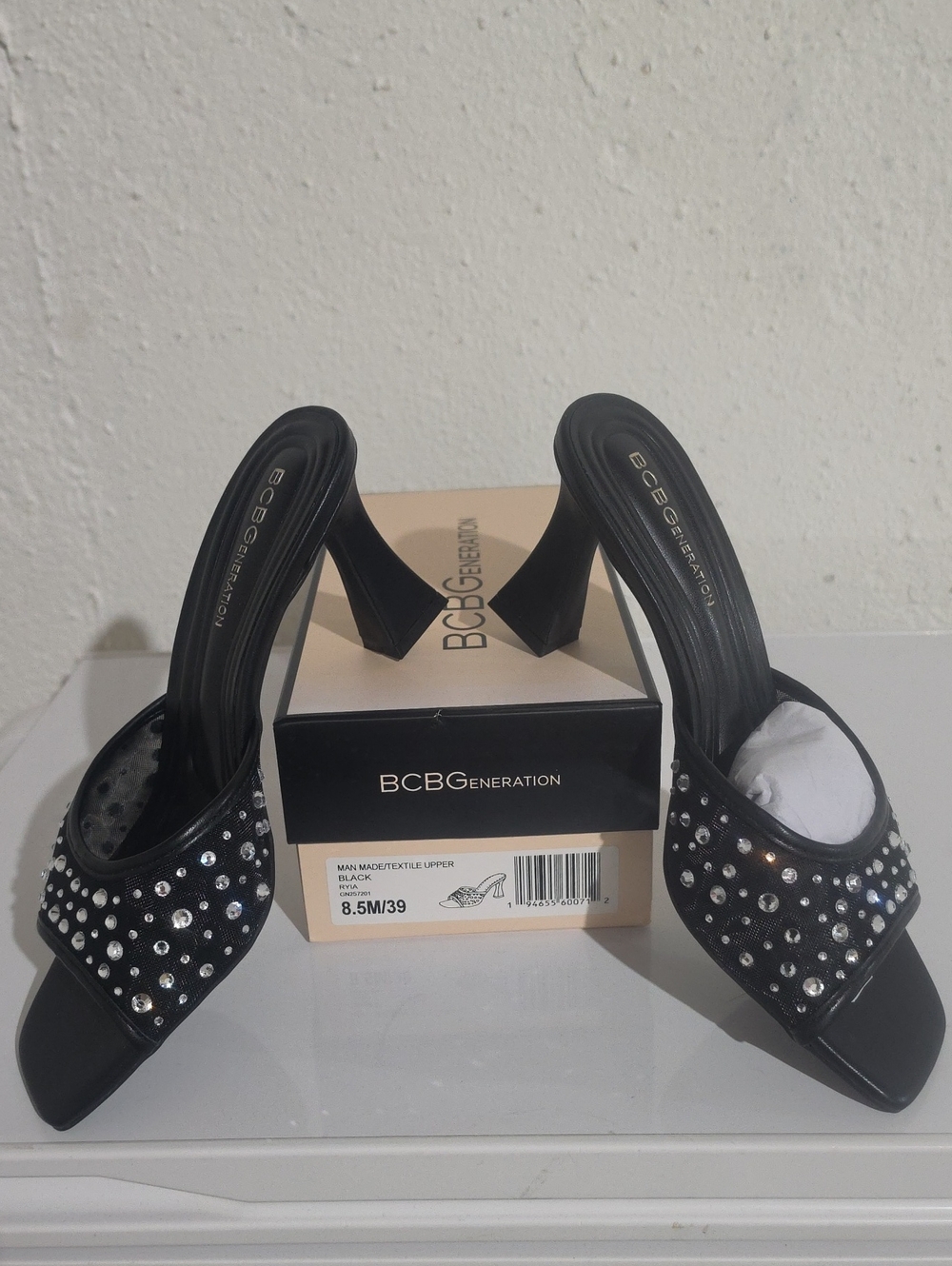 BCBGeneration Ryia Black Embellished Mule Heels
